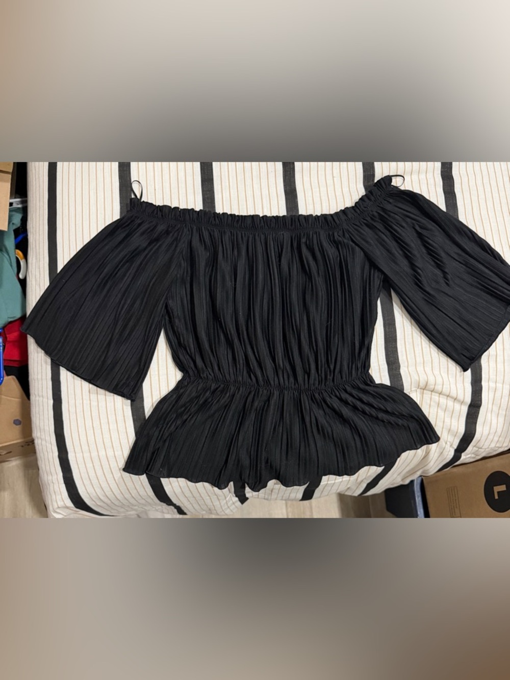 Express Black Pleated Off-Shoulder Peplum Top